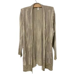 Chico's | Cardigan Sweater Gold Metallic Long Sleeve Open Front- Size XL 3